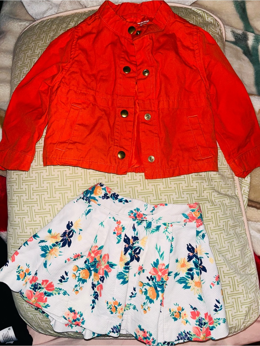 Janie and jack Girls Orange Jacket and White Floral Skirt Set 12-18m